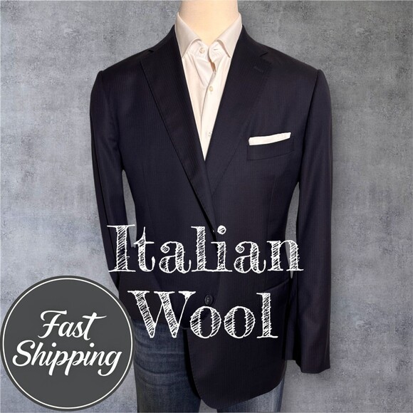 J.HILBURN GUABELLO WOOL Tailored fit Men’s Navy Blazer Sport Coat Jacket  46R - Picture 1 of 14